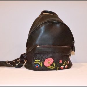 Mini black backpack with floral embroidery